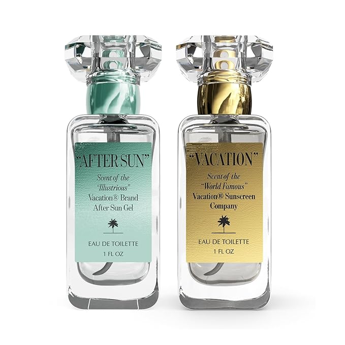 VACATION" & "AFTER SUN Eau De Toilette Duo, Coconut, Aloe Vera, Green Tea & Beach Scent, Signature Summer Fragrances, Unisex, Bundled Perfume Gift Set, 2 x 1 fl oz
