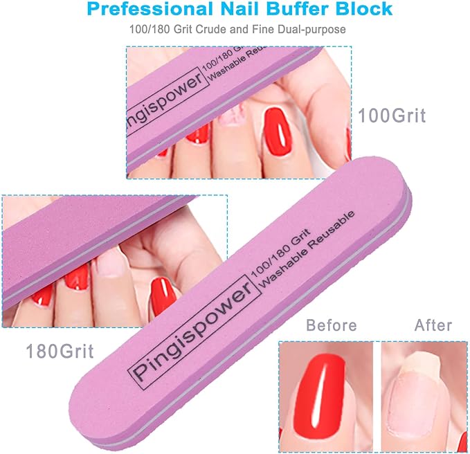Nail File and Buffer, 16PCS Professional Emery Boards Nail Files & Buffers Block for Natural Nails,100/180 & 600/3000 Grit Double Sided & Reusable Manicure Pedicure Tools for Home & Salon