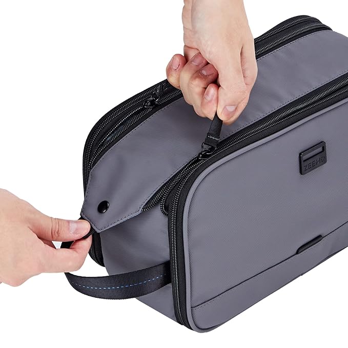 ZEEMO Travel Toiletry Bag for Men, Medium Water-Resistant Double-Sided Full-Open Dopp Kit, Versatile Organizer for Shower and Hygiene Accessories, Bathroom Essentials, Cosmetics, Grey