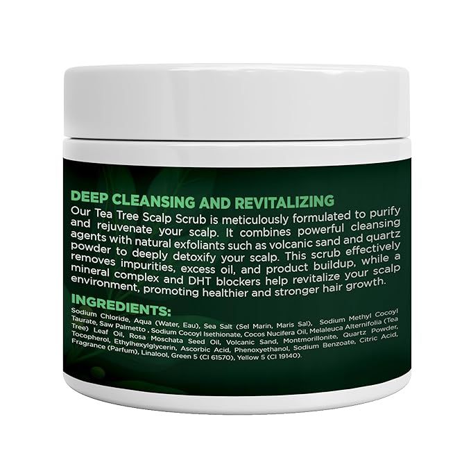 Tea Tree Scalp Scrub | Itchy & Dry Scalp Care with Tea Tree Oil, Quartz Powder & Sea Salt | Gently Exfoliates, Helps Reduce Flakes, Supports Healthy Hair Growth & Scalp Balance