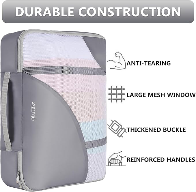 8 Set Packing Cubes for Travel, Anti-Tearing Suitcase Organizer for Luggage with Shoe & Hanging Toiletry Bag,Gifts for Women Mom,OlarHike Vacation Essentials & Accessories for Cruise Ship,Ash