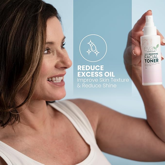 Eva Naturals Witch Hazel Face Toner – Hydrating & Clarifying Toner with Glycolic Acid, Vitamin C & Aloe for Acne, Oily, Dry & Sensitive Skin, Pore Tightening Facial Mist for Balanced Glow (4oz)