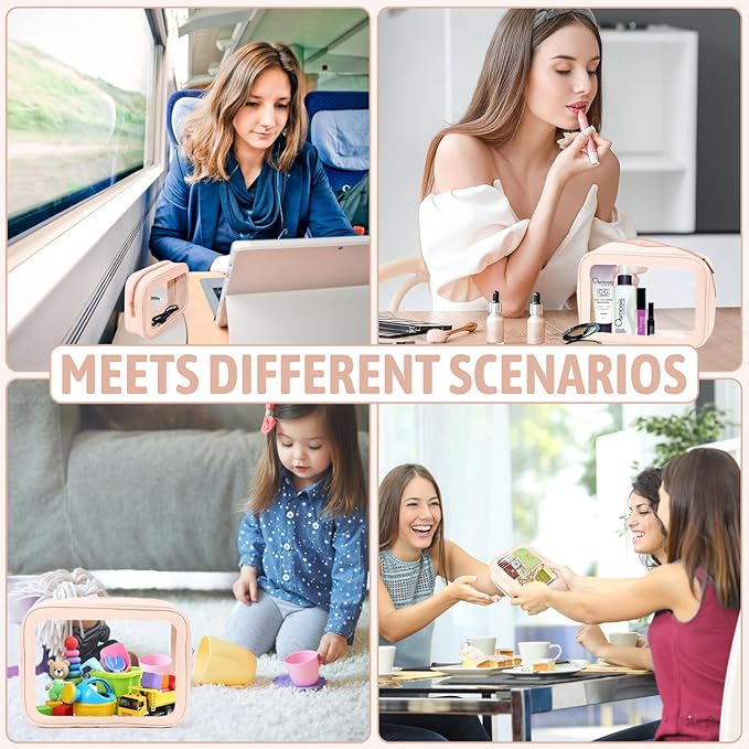 YOPCDJ 5PCS Clear Toiletry Bag,TSA Approved Travel Makeup Pouch with Zipper for Cosmetics and Toiletries，Diaper Bag Organizer Pouch Set，Women's Purse Organizer and Clear Car Bag