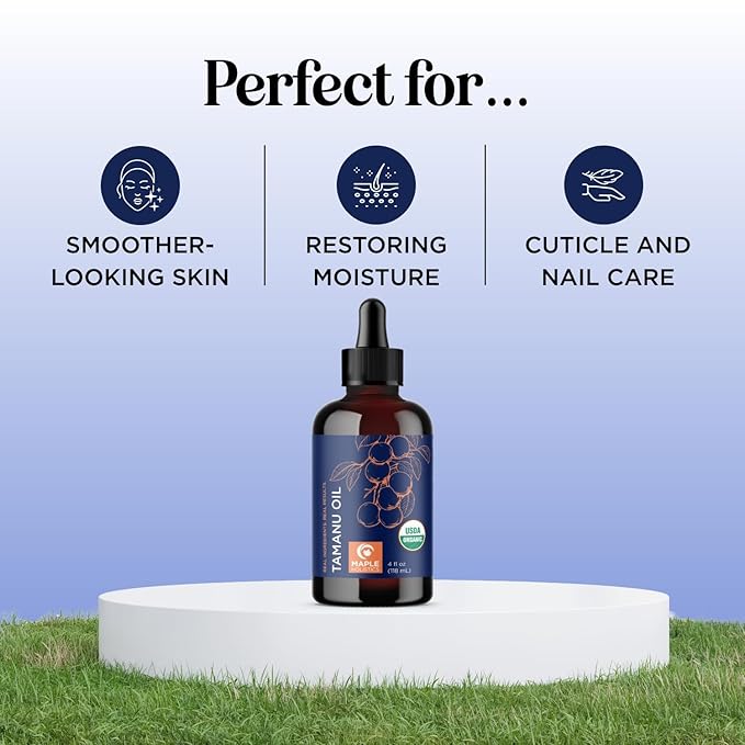 100% Pure Organic Tamanu Oil - Cold Pressed Tamanu Oil Organic for Skin and Hair Care - Virgin Unrefined Non-GMO Vegan & Cruelty Free Skin and Face Moisturizer - Dermatologist-Tested (4 Fl Oz)