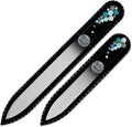 Mont Bleu Set of 2 Glass Nail Files Hand Decorated with Crystals - in Black Velvet Sleeve - Genuine Czech Tempered Glass - Birthday Gifts for Women - Crystal Nail Files for Natural Nails