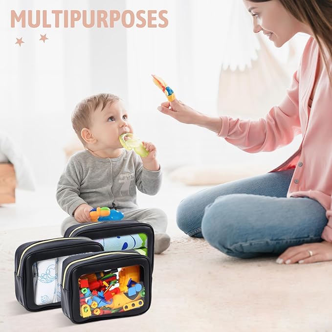 YOPCDJ 3PCS Diaper Bag Organizer Pouch Set, TSA Approved Toiletry Bag，Clear Waterproof TPU Makeup Bag Set Travel Organizer Bags for Women and Kids