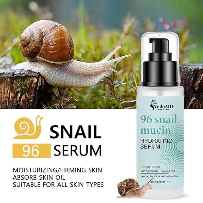 (1Pc) VedoAID Snail Mucin 96% Repair Essence: Advanced Hydrating Serum for Skin Repair, Anti-Aging, and Discoloration Correction (100ml)