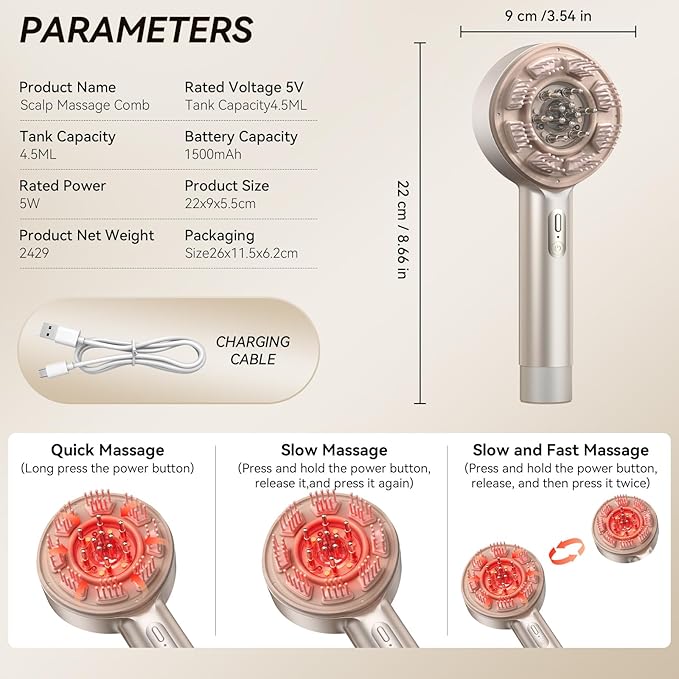 Scalp Massager Hair Growth, Electric Scalp Massager Brush with EMS & Hair Oil Applicator 3-in-1, IPX7 Waterproof Head Massager Scalp for Shampoo & Home Use