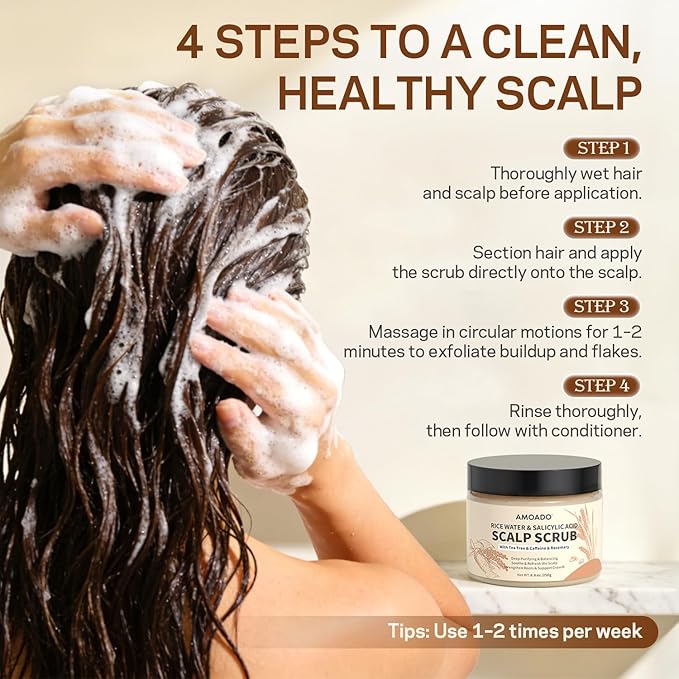 Rice Water Scalp Scrub with Salicylic Acid(BHA), Tea Tree & Rosemary – Gentle Exfoliating Scalp Scrub Shampoo for Dandruff, Removes Buildup, Controls Oil & Refreshes the Scalp, 8.8 oz