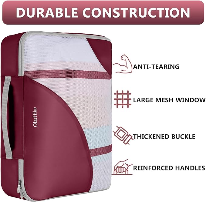 8 Set Packing Cubes for Travel, Anti-Tearing Suitcase Organizer for Luggage with Shoe & Hanging Toiletry Bag,Gifts for Women Mom,OlarHike Vacation Essentials & Accessories for Cruise Ship,Wine