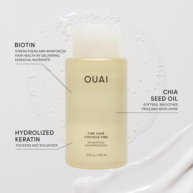 OUAI Fine Shampoo Travel Size - Volumizing Shampoo with Strengthening Keratin, Biotin & Chia Seed Oil for Fine Hair - For Clean, Weightless Body - Paraben, Phthalate & Sulfate Free Hair Care (3 Fl Oz)