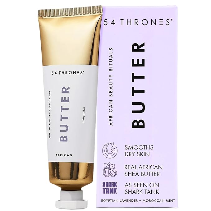54 Thrones African Beauty Shea Butter, Intensive Dry Skin Support, Moisturizing Body Butter for Women, Moisturizing Body Balm and Cream, Locks in Moisture, Egyptian Lavender + Moroccan Mint, 1.7 oz