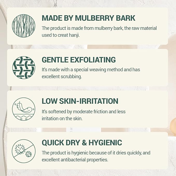 DEARCUS Korean Exfoliating Washcloth Towel 2Pcs, Hanji Bath Washcloths Mitt Scrub Body Washcloth Glove, Skin Irritation Free Korean Mulberry Bark, Reusable Soft and Gentle Scrubbing