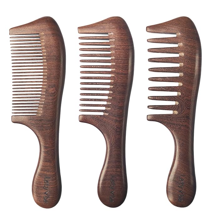 Letyvba Wooden Comb Set – Fine, Medium & Wide Tooth Anti-static Wooden Hair Combs for Curly, Wet, Long Hair