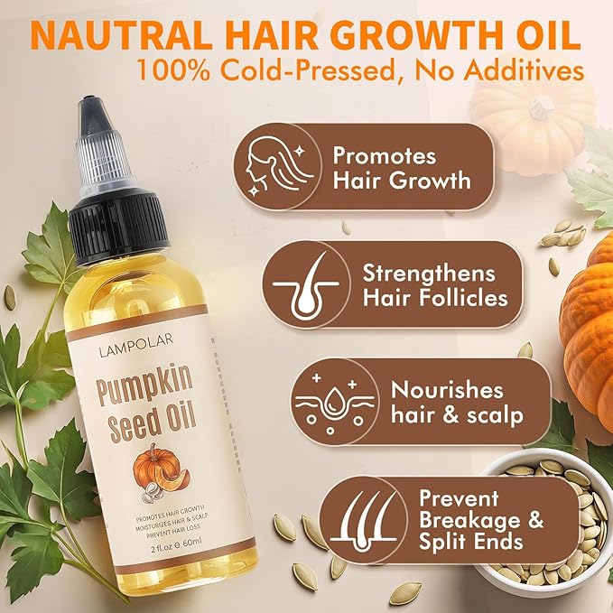 Pumpkin Seed Oil for Hair Growth - 100% Pure, Cold Pressed, Natural Hair Growth Oil - Deeply Moisturizing Scalp, Strong Roots and Thick Hair, 4 Fl Oz