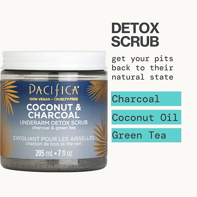 Pacifica Underarm Body Scrub - Armpit Detox Coconut & Charcoal Deodorant– Exfoliating & Nourishing for Natural Deodorant Users – Aluminum-Free & Safe for Sensitive Skin, Vegan & Cruelty-Free, 7 fl oz