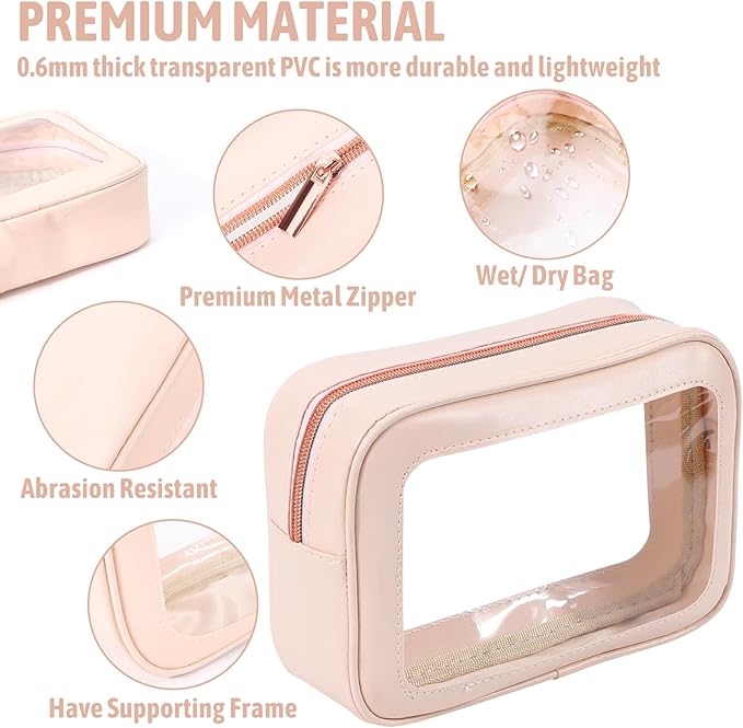 YOPCDJ 3Pack Clear Toiletry Bag,TSA Approved Travel Makeup Pouch with Zipper for Cosmetics and Toiletries，Diaper Bag Organizer Pouch Set，Women's Purse Organizer and Clear Car Bag