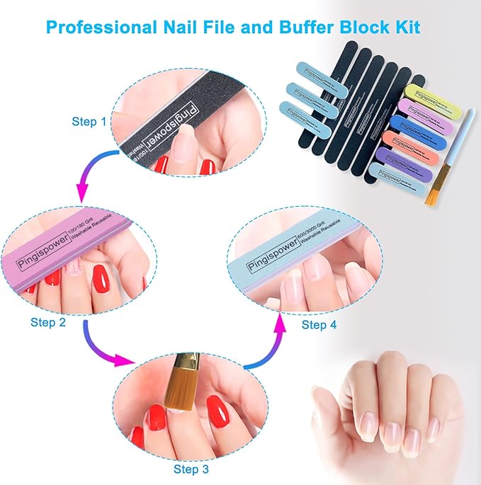 Nail File and Buffer, 16PCS Professional Emery Boards Nail Files & Buffers Block for Natural Nails,100/180 & 600/3000 Grit Double Sided & Reusable Manicure Pedicure Tools for Home & Salon