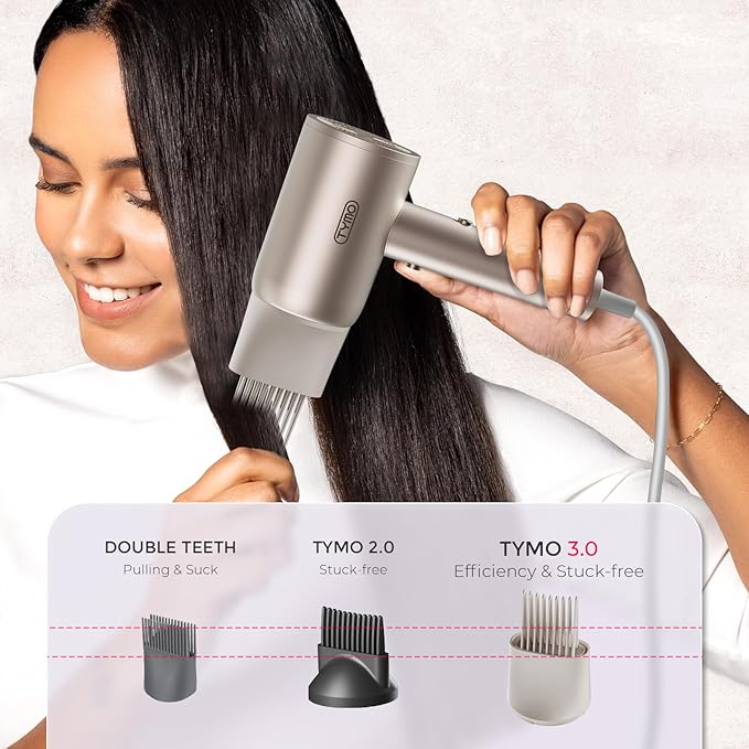 TYMO Diffuser Hair Dryer Blow Dryer - 300 Million Ionic Hairdryer with Diffuser & Comb Attachment for Curly Hair, Professional Blowdryer for Women, Cool Air Button, Small Travel Lightweight, Gold
