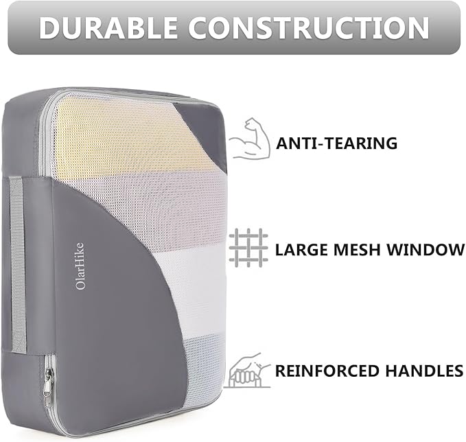 8 Set Packing Cubes for Travel, Gifts for Men,Anti-Tearing Suitcase Organizer for Luggage with Shoe & Hanging Toiletry Bag, OlarHike Vacation Accessories for Cruise, Travel Essentials for Men, Grey