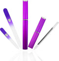Bona Fide Beauty Glass Nail Files Kit in Purple- 3Pc Set Includes Glass Cuticle Pusher, Mini Travel Nail File, and Medium Glass File for Natural Nails