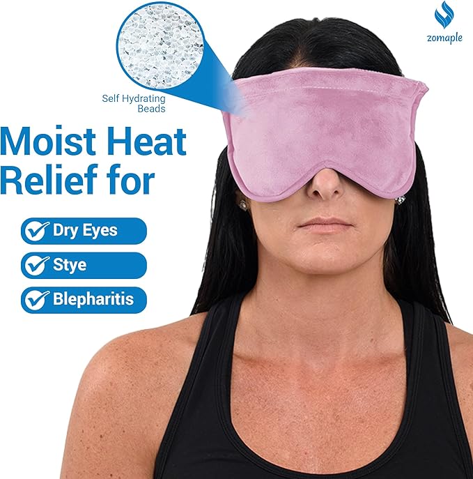 ZOMAPLE Heated Eye Mask, Rose Gold – Soothing Moist Heat for Dry, Tired Eyes – Quick Microwave Prep, Adjustable Strap, Travel Pouch & Plush Washable Cover – Reusable, Cord-Free Warm Compress for Eyes