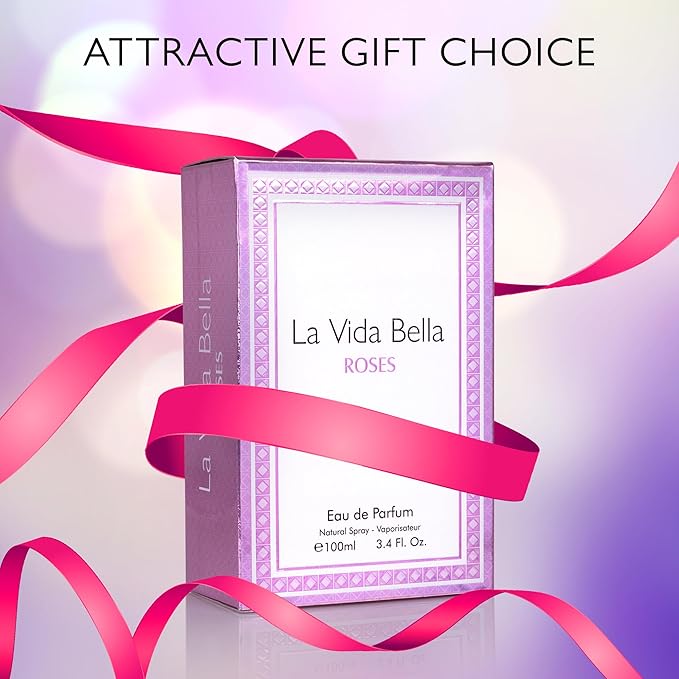 La Vida Bella Roses for Women Eau De Parfum - Floral Amber Fragrance that Combines Top Notes of Raspberry, Pink Pepper & Bergamot - Sugary Rush & Citrusy - Spicy & Rich Aromatic Scent 100ml Bottle