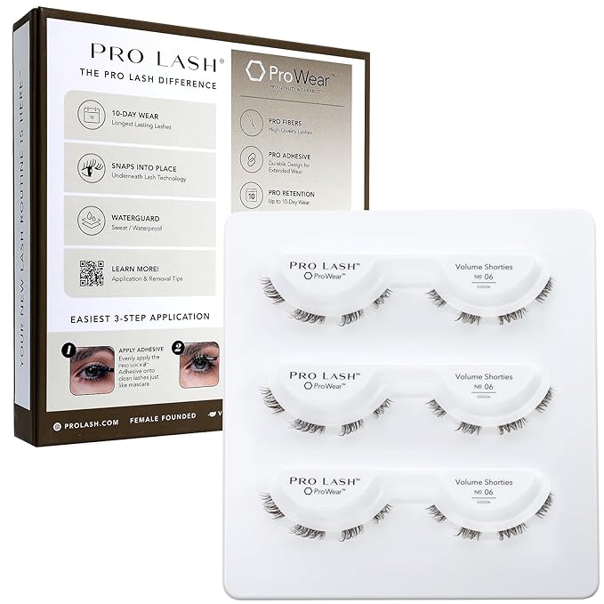 Pro Lash ProWear Professionally Styled Lash Clusters - Easiest to Apply Eyelash Cluster - 10 Day Eyelashes - Waterproof Lashes Clusters - 3 Sets - Volume Shorties No. 06 - Cocoa