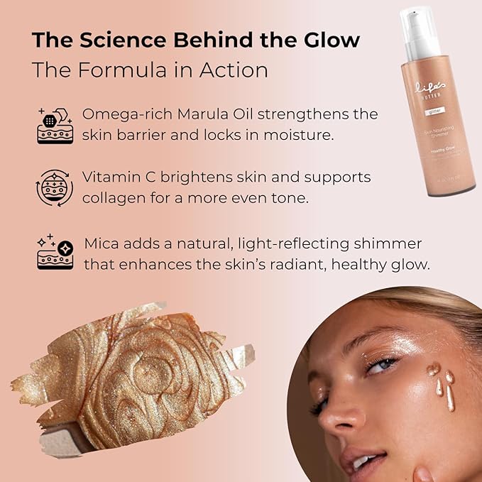 Life's Butter Face & Body Shimmer Healthy Waterproof Moisturizing Glow | Shea Butter, Marula Oil, Jojoba Oil and Vitamin C | Glistening Bronze | 3 Fl Oz (Pack of 1)