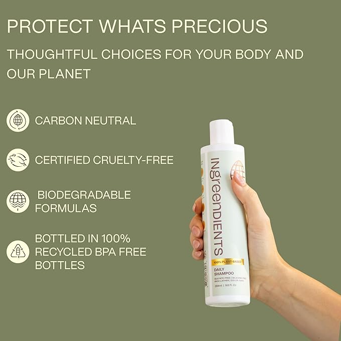 Non Toxic Vegan Shampoo with Organic Ingredients, Apple Cider Vinegar & Tea Tree Oil - Sulfate Free, Color Safe, Paraben Free, Gluten Free, Cruelty Free, pH Balanced (2-Pack)