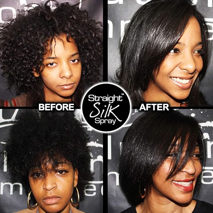 Straight Silk Spray with Moroccan Argan Oil | Hair Straightening Protector & Detangler | Alcohol-Free | Heat Protectant up to 450°F | Flat-Iron | Blow-Dry | Unscented | Hair Spray | MADE IN USA (64oz)