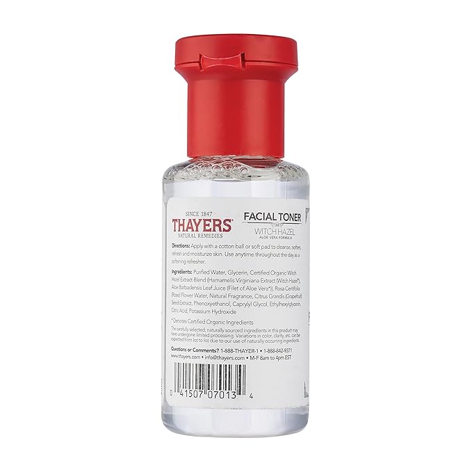 THAYERS AlcoholFree Witch Hazel Facial Toner with Aloe Vera Formula, Clear, Rose Petal, 3 Fl Oz (Pack of 2)