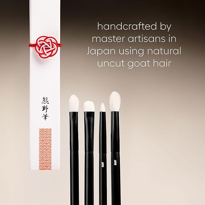 rephr The Core Eye Set – 4 Natural Goat Hair Makeup Brushes for Blending, Shading, Detail & Crease, Handmade in Kumano, Japan