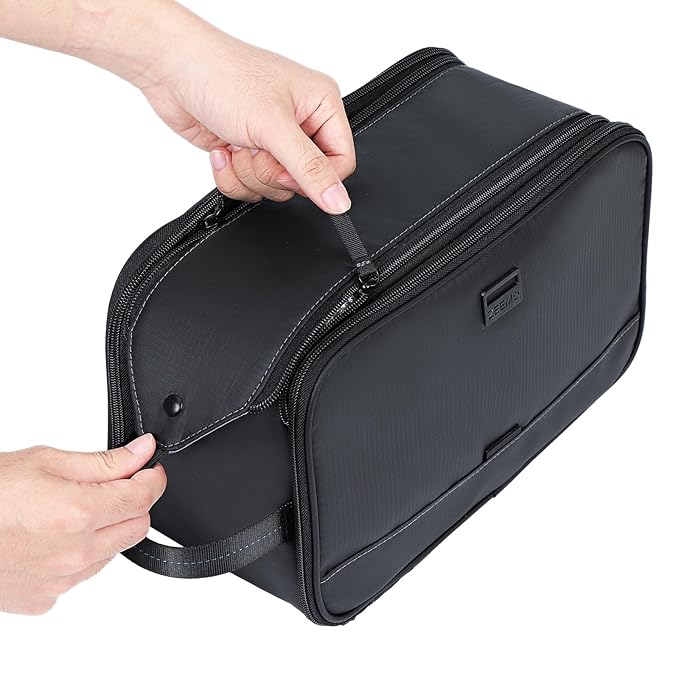 ZEEMO Travel Toiletry Bag for Men, Medium Water-Resistant Double-Sided Full-Open Dopp Kit, Versatile Organizer for Shower and Hygiene Accessories, Bathroom Essentials, Cosmetics, Large, Black