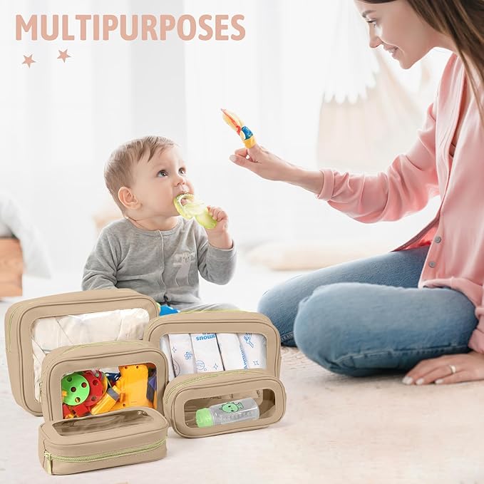 YOPCDJ 5PCS Clear Toiletry Bag,TSA Approved Travel Makeup Pouch with Zipper for Cosmetics and Toiletries，Diaper Bag Organizer Pouch Set，Women's Purse Organizer and Clear Car Bag