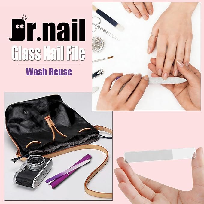 Dr.nail 5Pcs Glass Nail Files- Crystal Fingernail Files with Case, Nano Glass Nail Shiner Polishers for Natural Nails- Festive Nail Care Gift Set for Women Girl Wife Beauty Lovers Home Salon Manicure