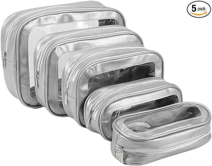 5 Pack Clear Toiletry Bag,TSA Approved Travel Makeup Pouch with Zipper for Cosmetics and Toiletries，Diaper Bag Organizer Pouch Set,Purse Organizer for Christmas Women Gift