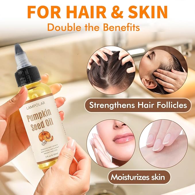Pumpkin Seed Oil for Hair Growth - 100% Pure, Cold Pressed, Natural Hair Growth Oil - Deeply Moisturizing Scalp, Strong Roots and Thick Hair, 4 Fl Oz
