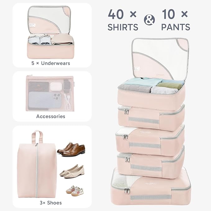 OlarHike ALL INCLUDED 10 Set Durable Packing Cubes for Travel,Gifts for Women Mom Men,Luggage & Suitcase Organizers with Toiletry Bag,Vacation Essentials for Cruise & Plane,Beach Accessories,Beige