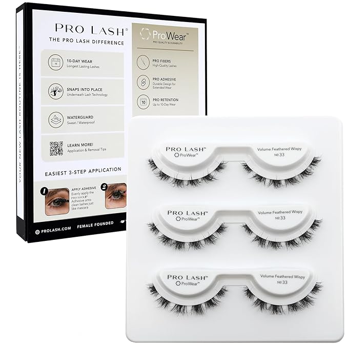 Pro Lash ProWear Professionally Styled Lash Clusters - Easiest to Apply Eyelash Cluster - 10 Day Eyelashes - Waterproof Lashes Clusters - 3 Sets - Volume Feathered Wispy No. 33 - Black