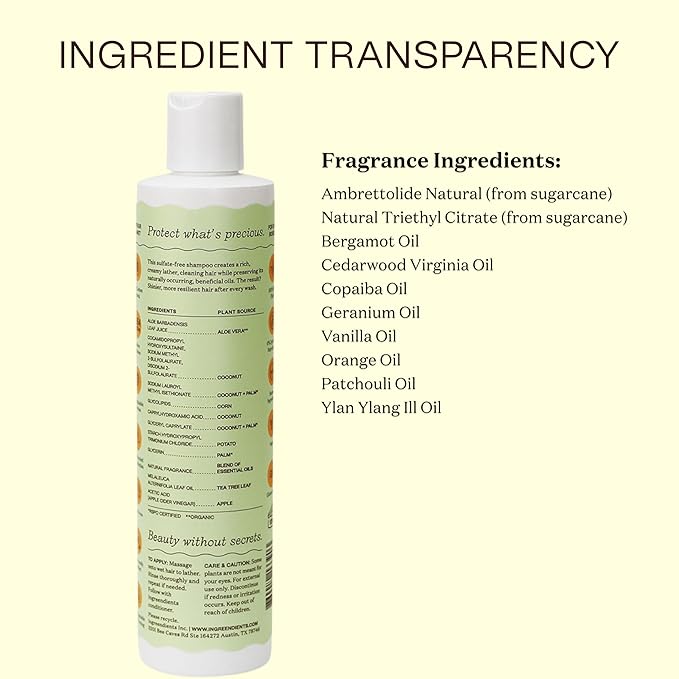 Non Toxic Vegan Shampoo with Organic Ingredients, Apple Cider Vinegar & Tea Tree Oil - Sulfate Free, Color Safe, Paraben Free, Gluten Free, Cruelty Free, pH Balanced (2-Pack)