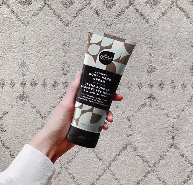 All Good Hand & Body Lotion - Moisturizing Organic Lotion for Dry Skin, Hands & Body - Essential Oils, Calendula, Cocoa Butter - Non-Greasy Body Butter, 6 fl oz (Coconut)