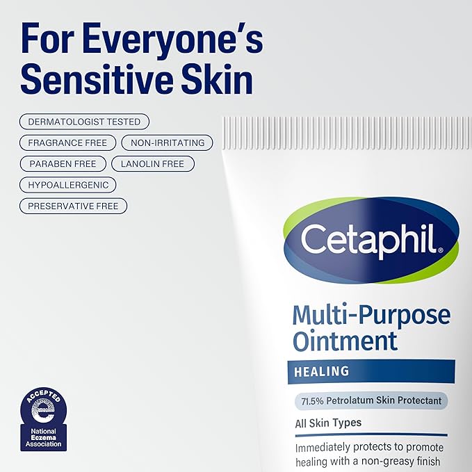 CETAPHIL Healing Ointment, 3 oz, For Dry, Chapped, Irritated Skin, Heals and Protects, Soothes Cracked Hands and Chapped Lips, Hypoallergenic, Fragrance Free