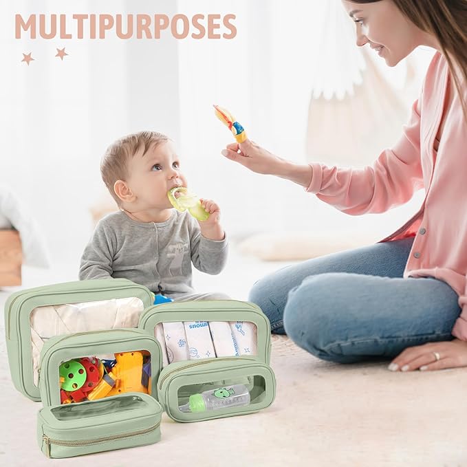 5 Pack Clear Toiletry Bag,TSA Approved Travel Makeup Pouch with Zipper for Cosmetics and Toiletries，Diaper Bag Organizer Pouch Set,Purse Organizer for Christmas Women Gift