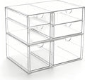 Prsildan Acrylic Drawer Makeup Organizer with 6 Drawers (Not for Baby Bottle), Set of 2 Office Desk Organizers Accessories, Clear Stackable Storage Drawers for Vanity, Craft (Largest Drawer 4" Tall)