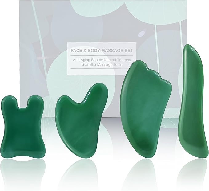 Rena Chris Guasha Massage Tool, 4 Pcs Gua Sha Facial Tool, Guasha Board for SPA Acupuncture Therapy Trigger Point Treatment, Gua Sha Scraping Massage Tool (Green)