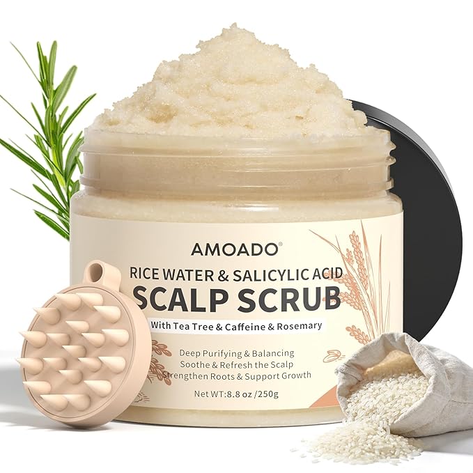Rice Water Scalp Scrub with Salicylic Acid(BHA), Tea Tree & Rosemary – Gentle Exfoliating Scalp Scrub Shampoo for Dandruff, Removes Buildup, Controls Oil & Refreshes the Scalp, 8.8 oz