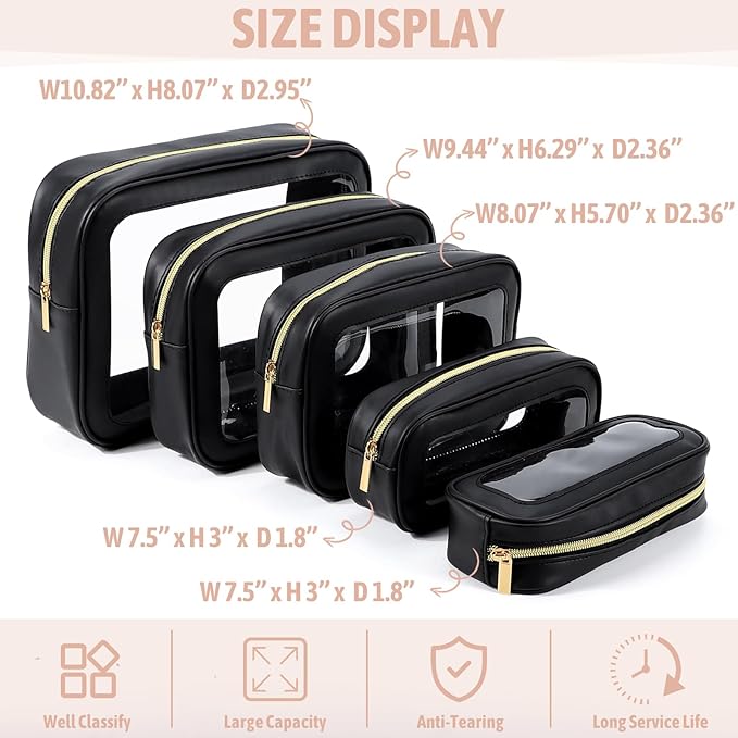 YOPCDJ 5PCS Diaper Bag Organizer Pouch Set, TSA Approved Toiletry Bag，Clear Waterproof TPU Makeup Bag Set Travel Organizer Bags for Women and Kids