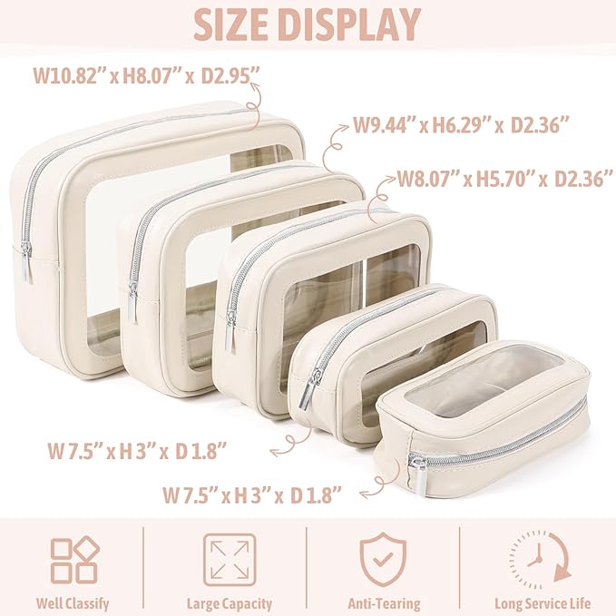 YOPCDJ 5PCS Diaper Bag Organizer Pouch Set, TSA Approved Toiletry Bag，Clear Waterproof TPU Makeup Bag Set Travel Organizer Bags for Women and Kids Christmas Gift