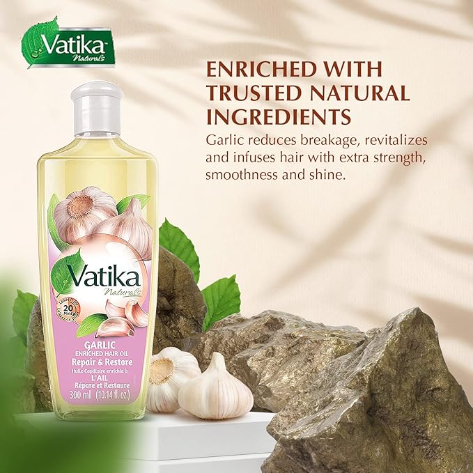 Dabur Vatika Naturals Enriched Hair Oil, Natural Moisturizing, Strengthening & Serum for Healthy Scalp, Nourishing Hair Oil for Soft, Manageable, Smooth & Silky From Root to Tip (Garlic)
